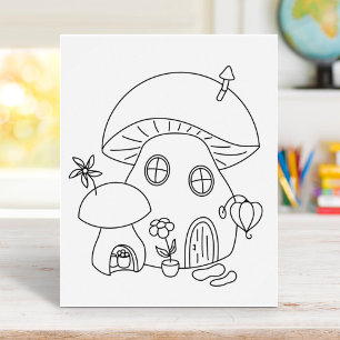 Whimsical Fairy Mushroom Coloring Page Poster