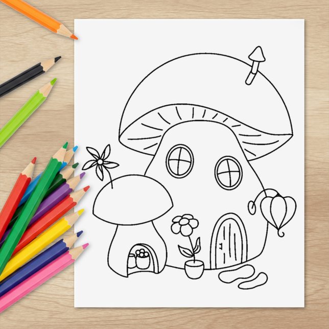 Whimsical Fairy Mushroom Coloring Page Rubber Stamp (Creator Uploaded)