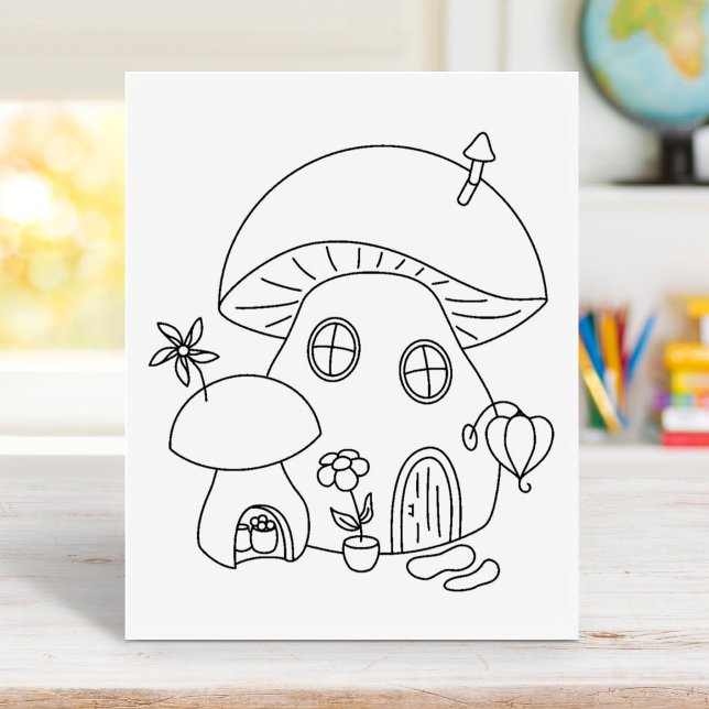 Whimsical Fairy Mushroom Coloring Page Rubber Stamp (Creator Uploaded)