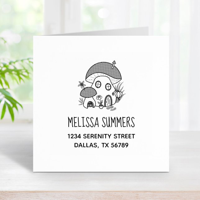 Whimsical Fairy Mushroom House Address Rubber Stamp (Creator Uploaded)
