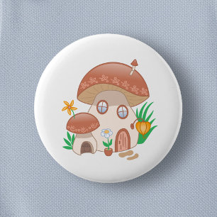 Whimsical Fairy Mushroom House Button