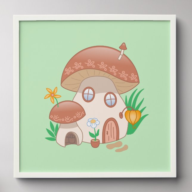 Whimsical Fairy Mushroom House Green Peel And Stick Photo Tile (Front Set)
