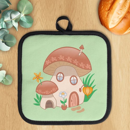 Whimsical Fairy Mushroom House Green Pot Holder