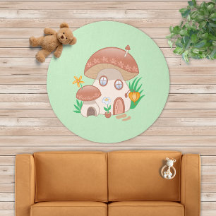 Whimsical Fairy Mushroom House Green Rug