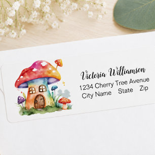 Whimsical Fairy Mushroom House Return Address Label