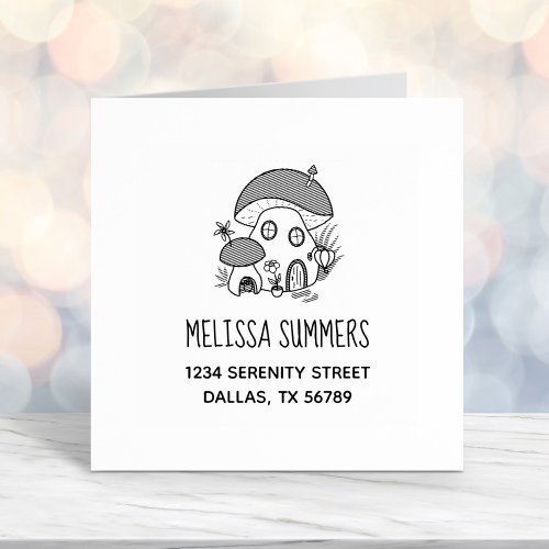 Whimsical Fairy Mushroom House Return Address Self_inking Stamp