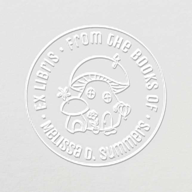Whimsical Fairy Mushroom House Round Bookplate Embosser (Design)