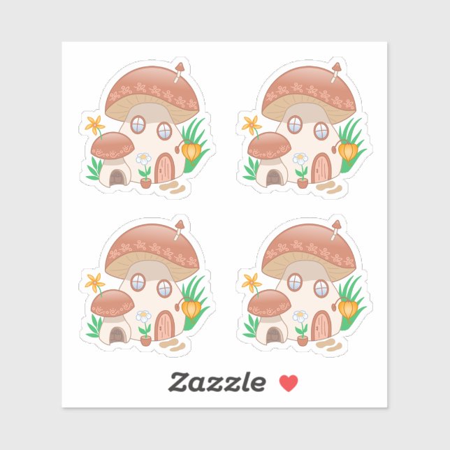 Whimsical Fairy Mushroom House Set of 4 Sticker (Sheet)