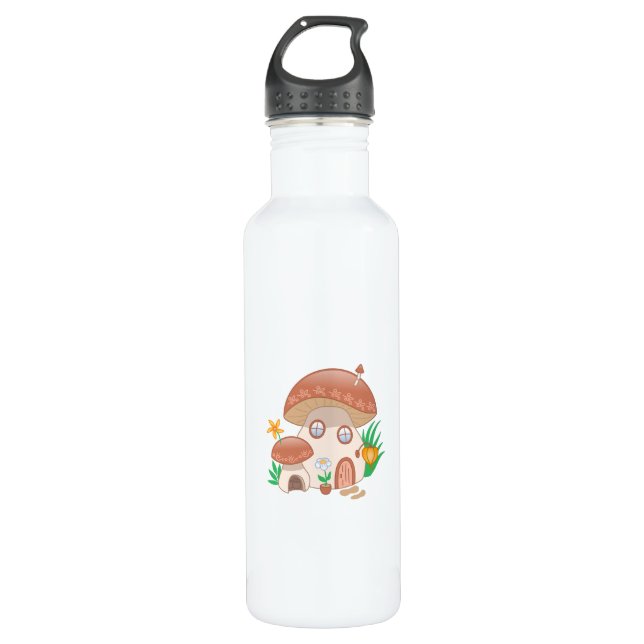 Whimsical Fairy Mushroom House Stainless Steel Water Bottle (Front)