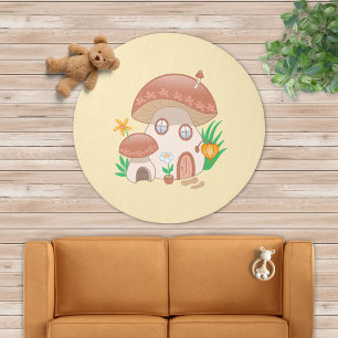 Whimsical Fairy Mushroom House Yellow Rug