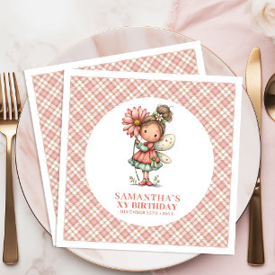 Whimsical Fairy Pink Flowers 7th Birthday Party Paper Dinner Napkins