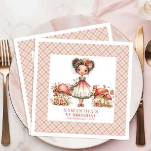 Whimsical Fairy Pink Flowers Custom Name Party Paper Dinner Napkins