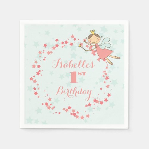 Whimsical Fairy Princess Girl 1st Birthday Party Paper Napkins