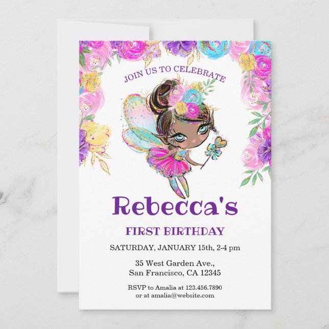 Whimsical Fairy Princess Magical First Birthday Invitation (Front)
