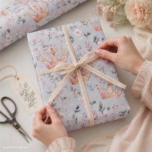 Whimsical Fairy Queen Magical Crown Pastel Pink Wrapping Paper Sheets