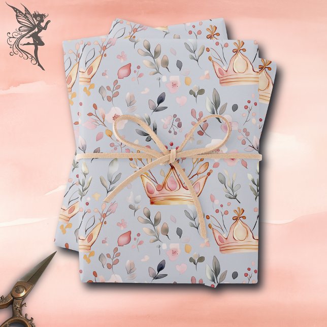 Whimsical Fairy Queen Magical Crown Pastel Pink Wrapping Paper Sheets (Creator Uploaded)