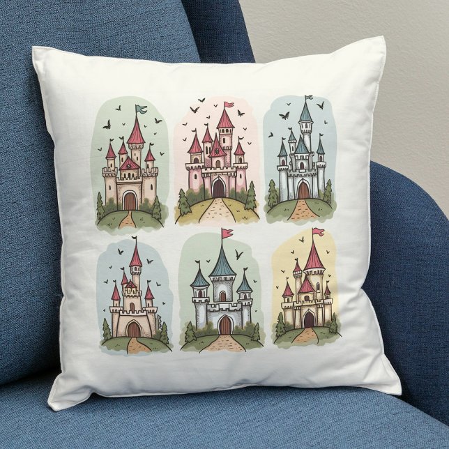 Whimsical Fairy Tale Castles Throw Pillow (Creator Uploaded)