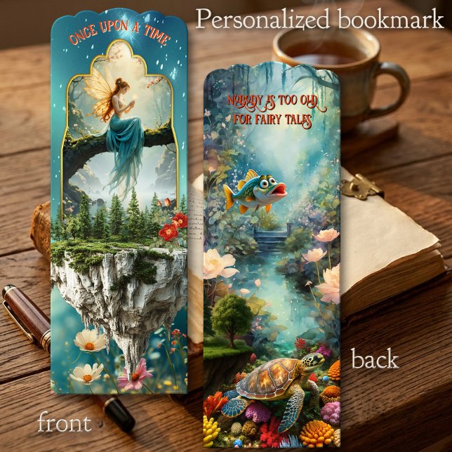 Whimsical Fairy Tale Enchanted Sea Life Bookmarks (Whimsical bookmark featuring colorful and magical fairy tale like scenes with a fairy and fishes)