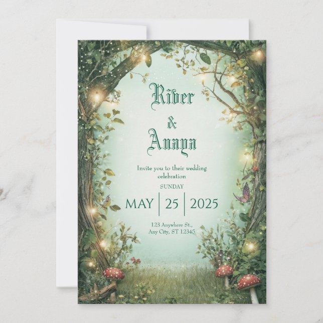 Whimsical Fairy Tale Forest Glowing Glade Wedding Invitation (Front)