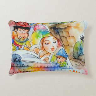 Whimsical Fairy Tale Illustration Accent Pillow