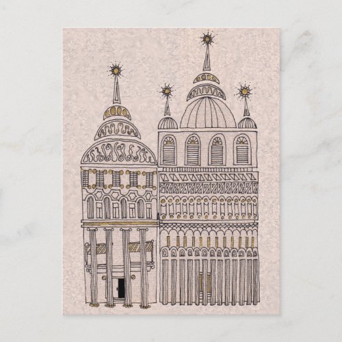 Whimsical Fairy Tale Illustration Buildings Postcard