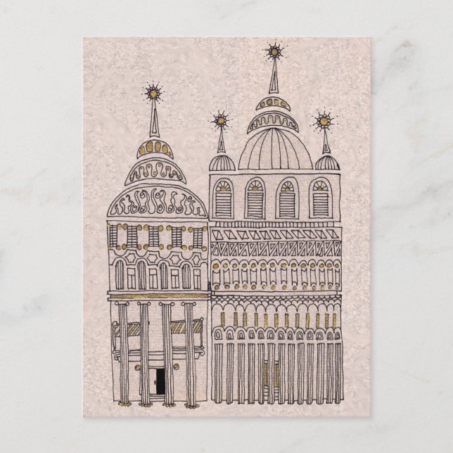 Whimsical Fairy Tale Illustration Buildings Postcard (Front)