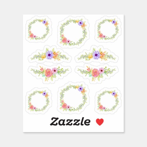 Whimsical Fairy Tale Roses Floral Wreath  Borders Sticker