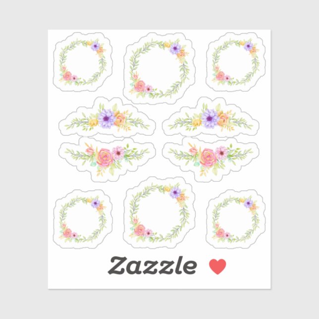 Whimsical Fairy Tale Roses Floral Wreath & Borders Sticker (Sheet)