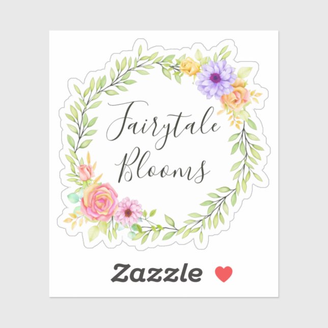 Whimsical Fairy Tale Roses Floral Wreath Name Logo Sticker (Sheet)