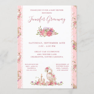 Whimsical Fairy Tale Swan Baby Girl Shower Invitation