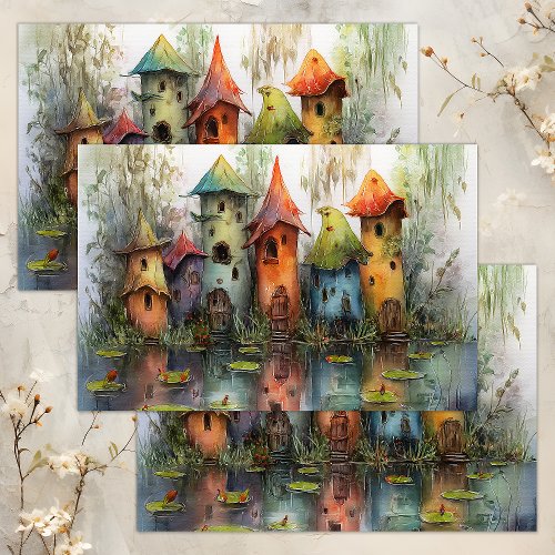 WHIMSICAL FAIRY VILLAGE DECOUPAGE TISSUE PAPER