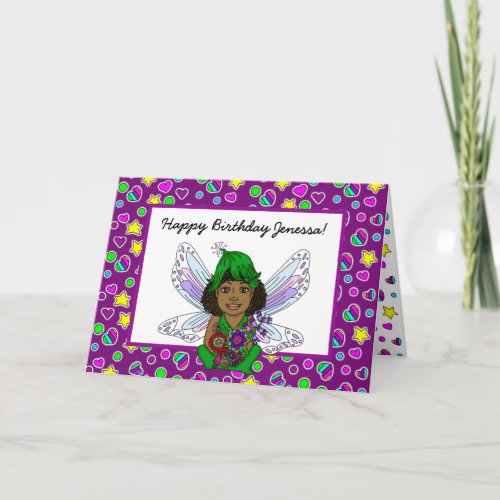 Whimsical Fairy with Flowers Happy Birthday Card