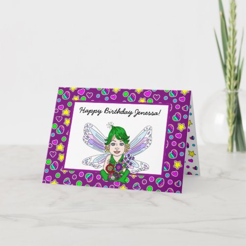 Whimsical Fairy with Flowers Happy Birthday   Card