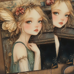 Whimsical Fairy with Golden Wings and Floral Crown Tissue Paper