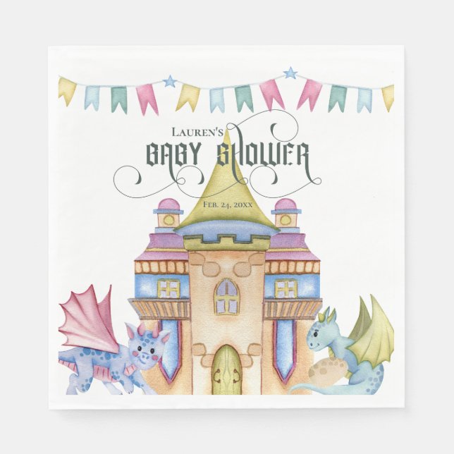 Whimsical Fairytale Dragon Baby Shower Napkins (Front)