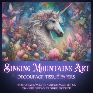 Whimsical Fairytale Forest Unicorn Decoupage  Tissue Paper