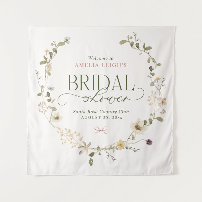 Whimsical Fairytale Garden & Bows Bridal Shower Tapestry (Front)