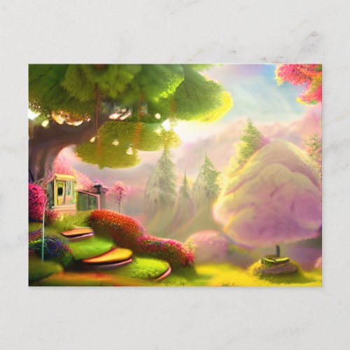 Whimsical Fairytale Landscape Postcard