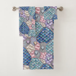 Whimsical Fairytale   Mermaid Unicorn Patchwork Bath Towel Set