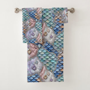 Whimsical Fairytale Mermaid Unicorn Patchwork Bath Towel Set