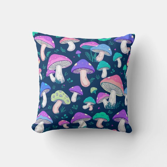 Whimsical Fairytale Mushroom Pattern Throw Pillow (Front)