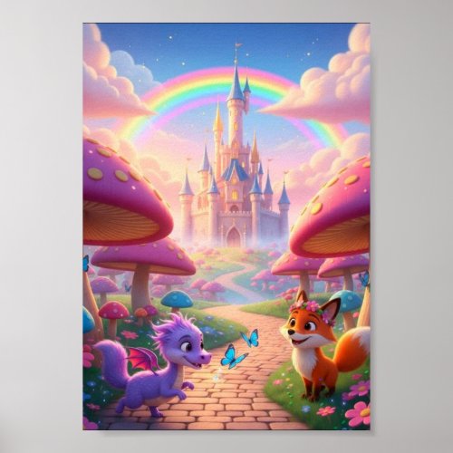 Whimsical Fairytale Rainbow Castle Fantasy poster