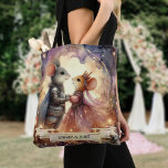 Whimsical Fairytale Wedding Mouse Couple Custom Tote Bag<br><div class="desc">Dive into a magical mouse love story with our Customizable Fairytale Wedding Tote Bag, adorned with an adorable mouse knight and princess illustration. Personalize it with your names, making it a unique keepsake of your fairy tale romance. On the reverse side, commemorate your wedding date on the banner, preserving the...</div>