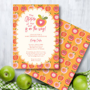 Whimsical Fall Apple of Our Eye Modern Pink Invitation
