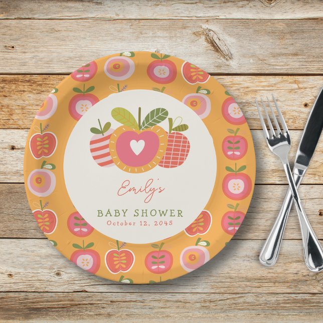 Whimsical Fall Apple Theme Baby Shower Orange Paper Plates (Creator Uploaded)