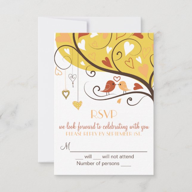 Whimsical Fall Autumn Lovebirds RSVP Card Invites (Front)