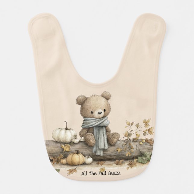 Whimsical Fall Bear Baby Bib (Front)