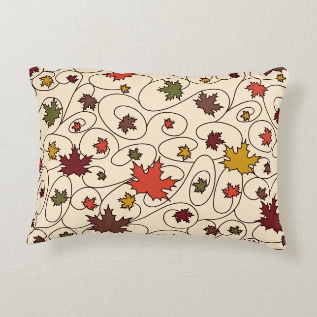 Whimsical Fall Curly Maple Leaf Pattern Accent Pillow (Back)