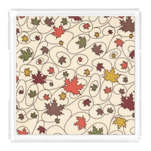 Whimsical Fall Curly Maple Leaf Pattern Acrylic Tray