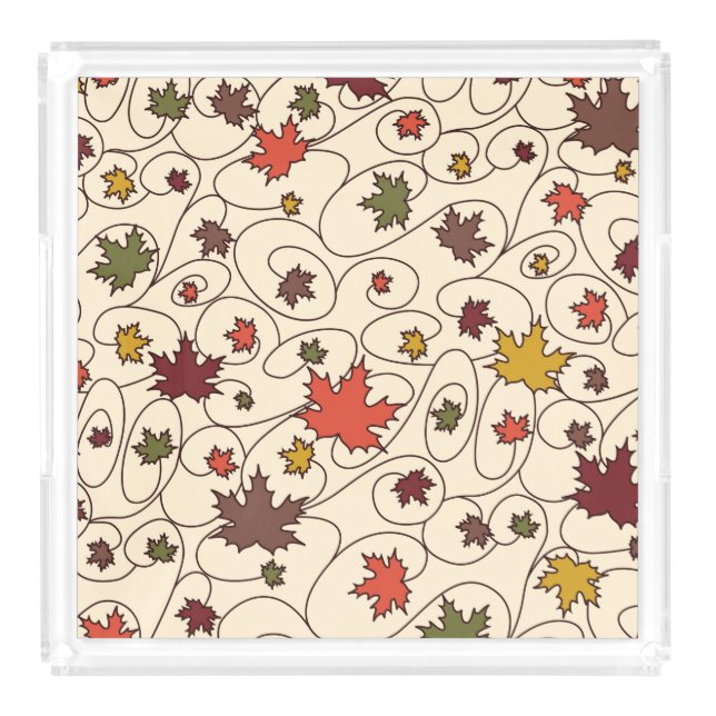 Whimsical Fall Curly Maple Leaf Pattern Acrylic Tray (Front)